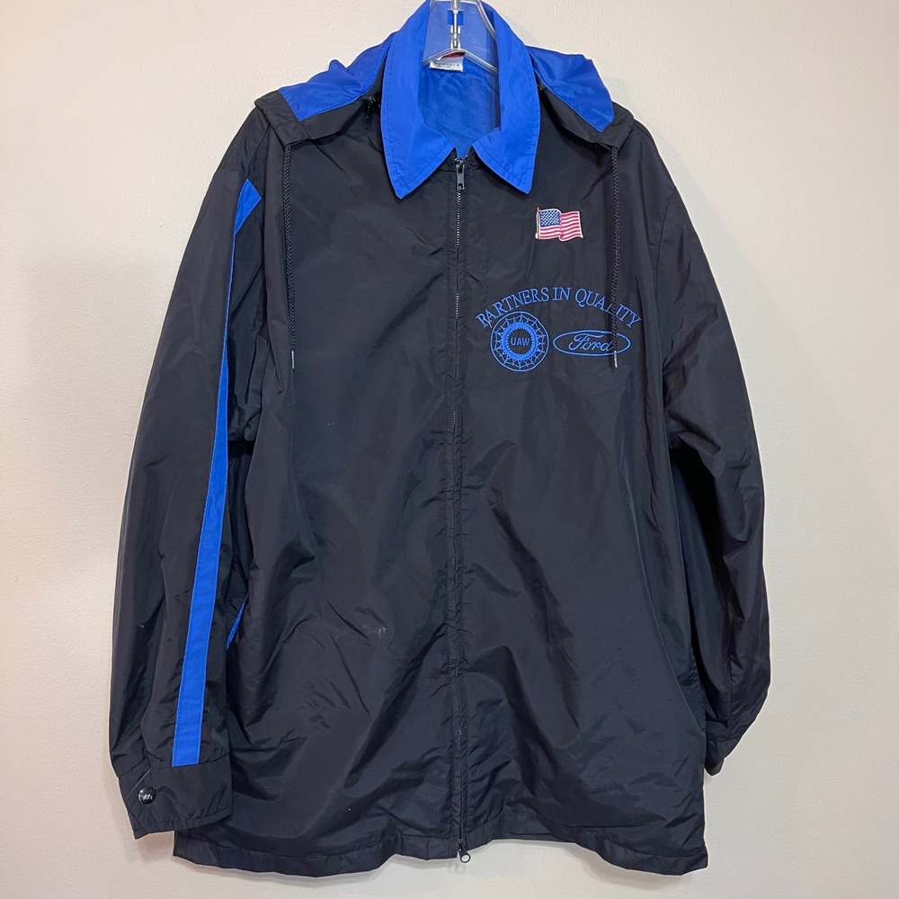 Vintage Ford UAW Partners in Quality Nylon Jacket Men's Size‎ L Blue Black